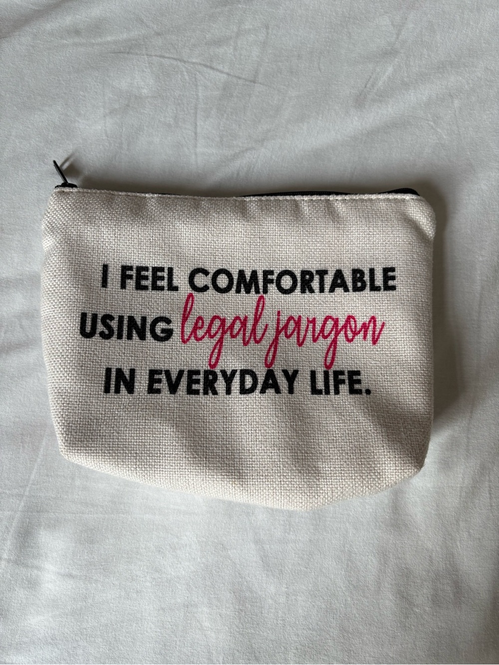 Legally Blonde Zip Pouch – Cream with Pink & Black Text